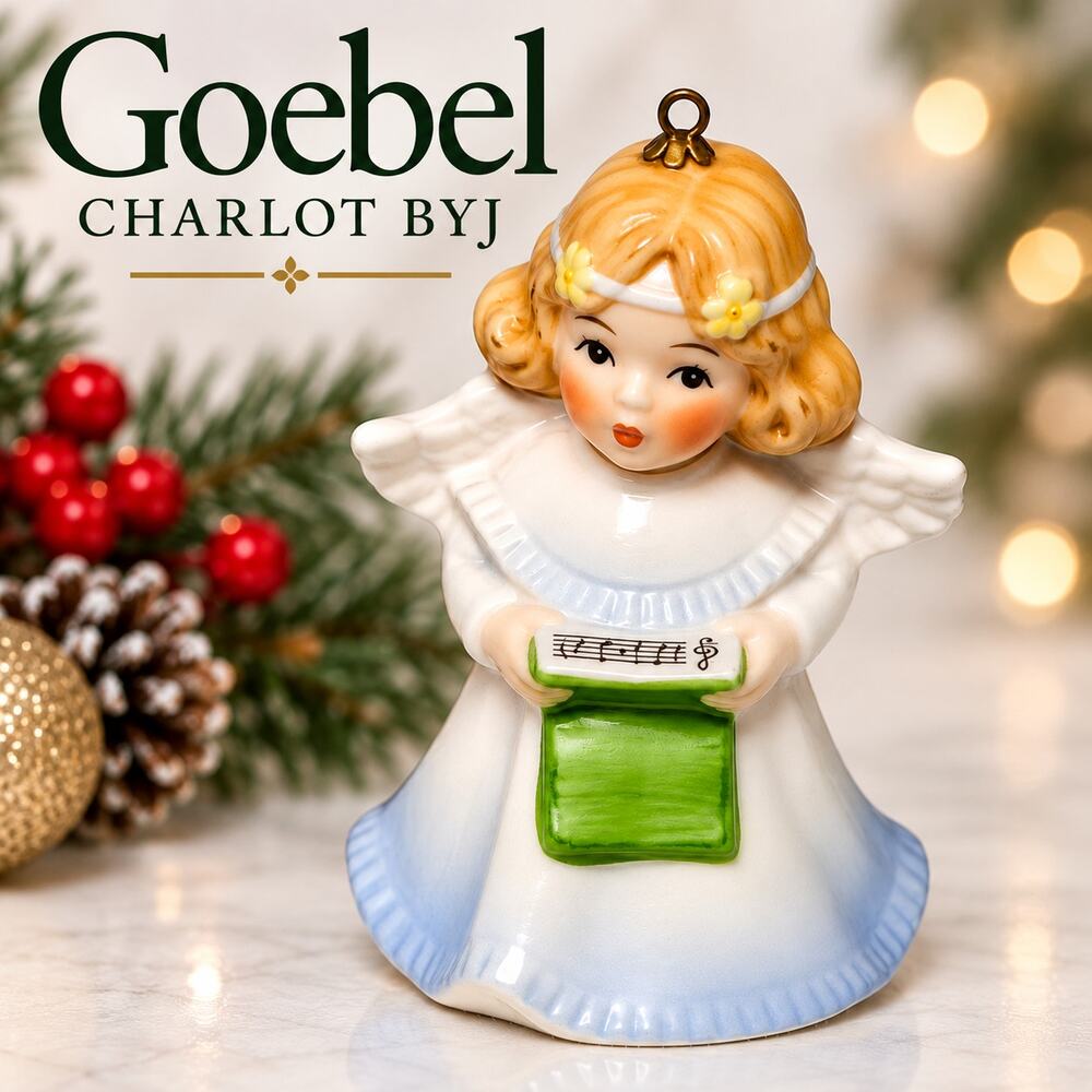 Vintage 1986 Goebel Charlot Byj Angel Bell Ornament Music Book W Germany